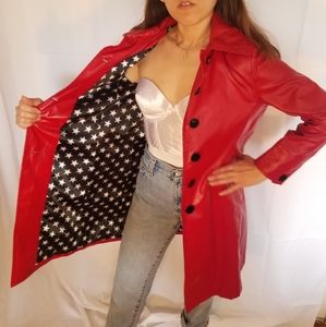 Red PVC Faux-leather Trench Coat